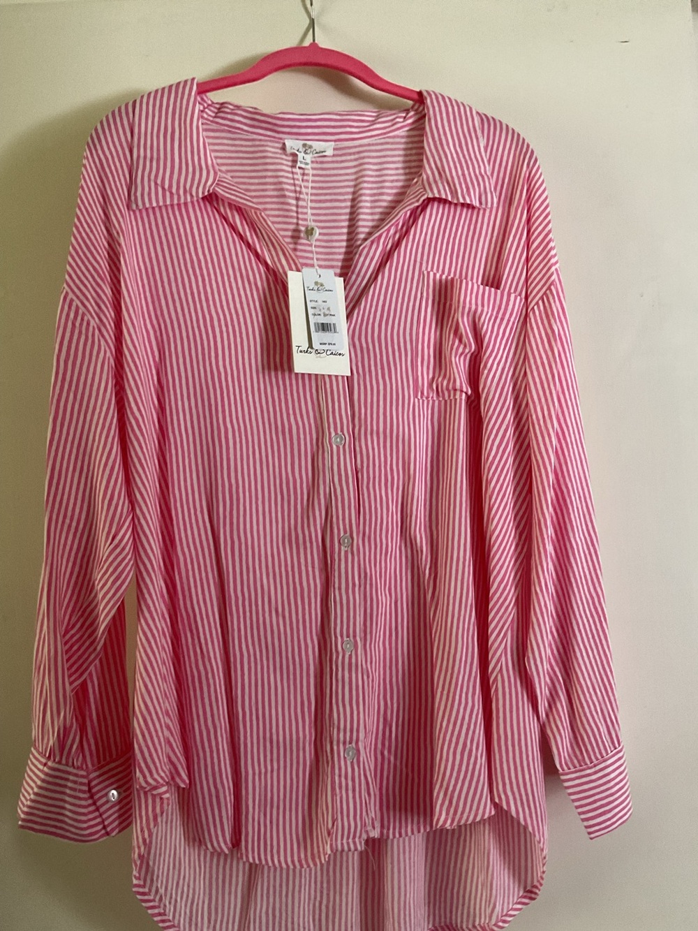 Turks & Caicos Luxury Pink Striped Night Shirt NWT